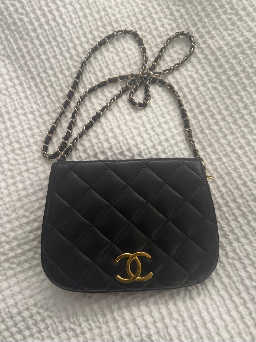 Quilted Leather Crossbody Bag in Black with Gold Hardware